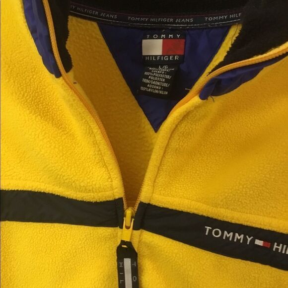 VTG Tommy Hilfiger Men’s Fleece Jacket Yellow Blue - Picture 4 of 6